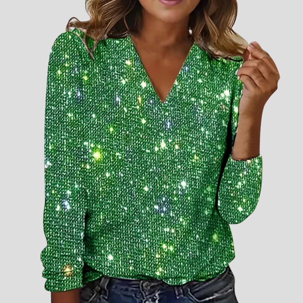 Glitter Blouse with V-Neck and Long Sleeves - product photo 5