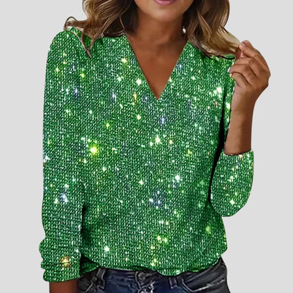 Glitter Blouse with V-Neck and Long Sleeves - product photo 5