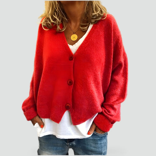 Knitted Cardigan with V-Neck and Buttons