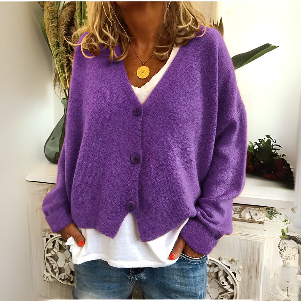 Knitted Cardigan with V-Neck and Buttons - product photo 2
