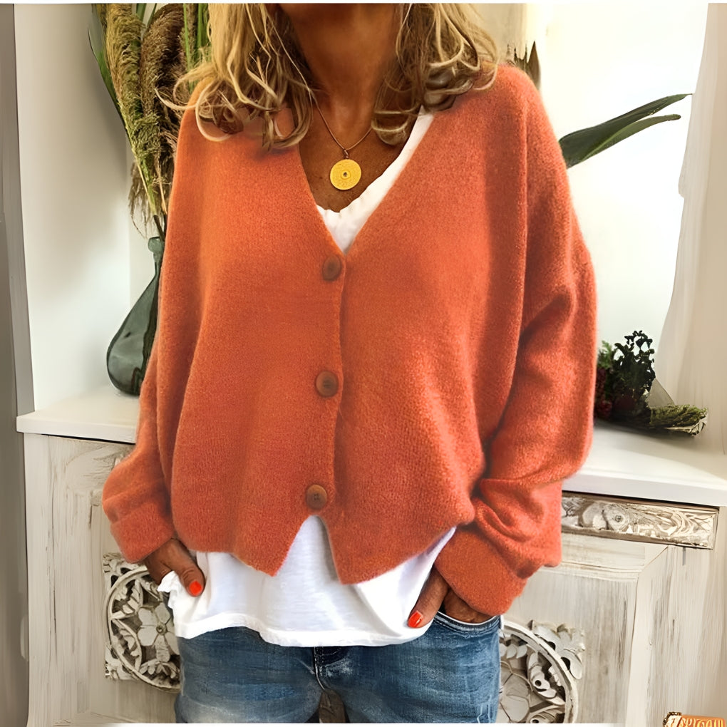 Knitted Cardigan with V-Neck and Buttons - product photo 6