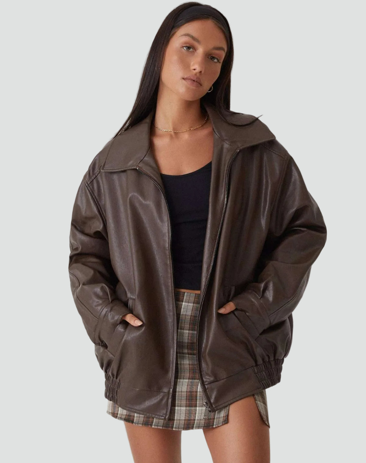 Leather-Look Oversized Bomber Jacket