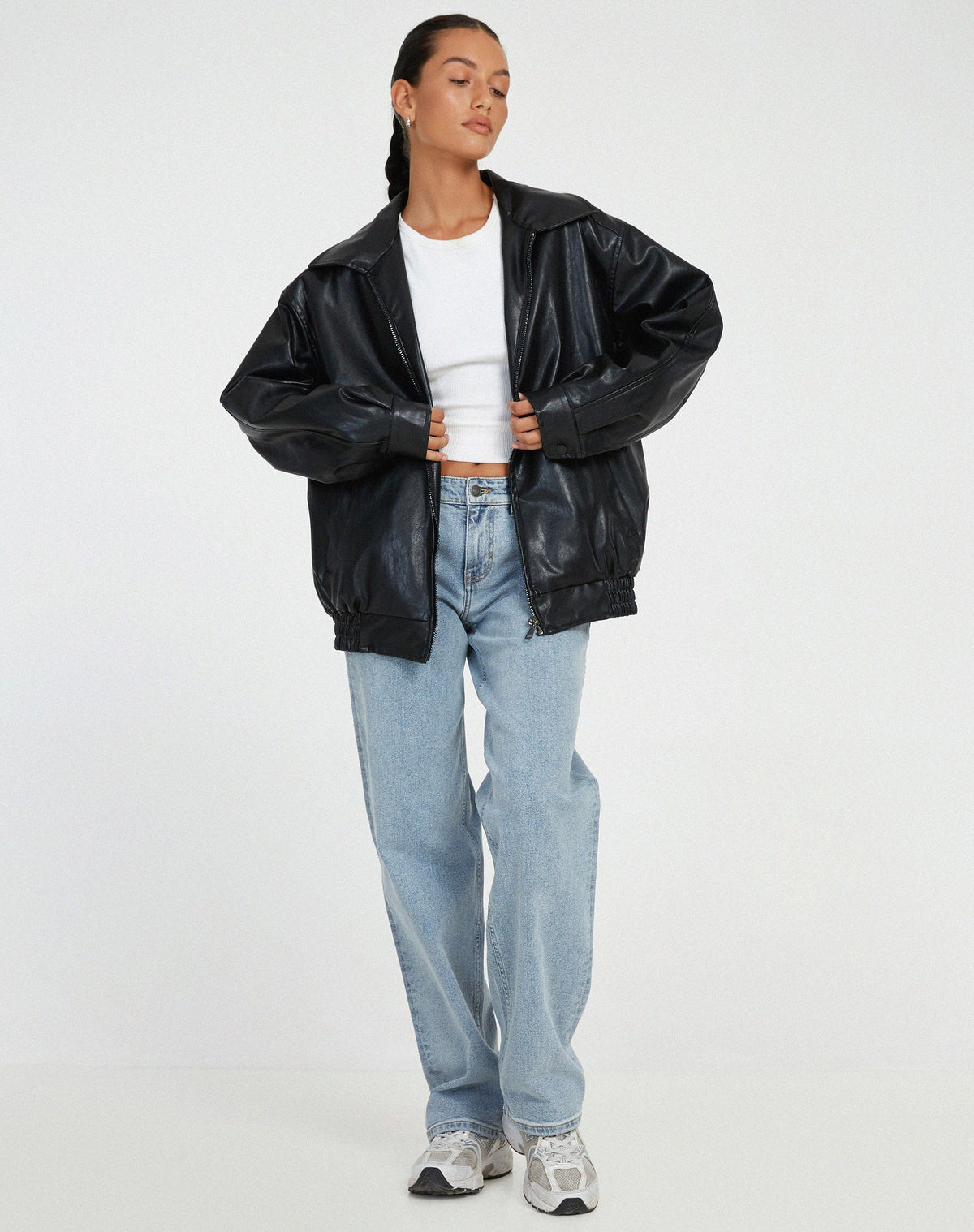Leather-Look Oversized Bomber Jacket - product photo 5