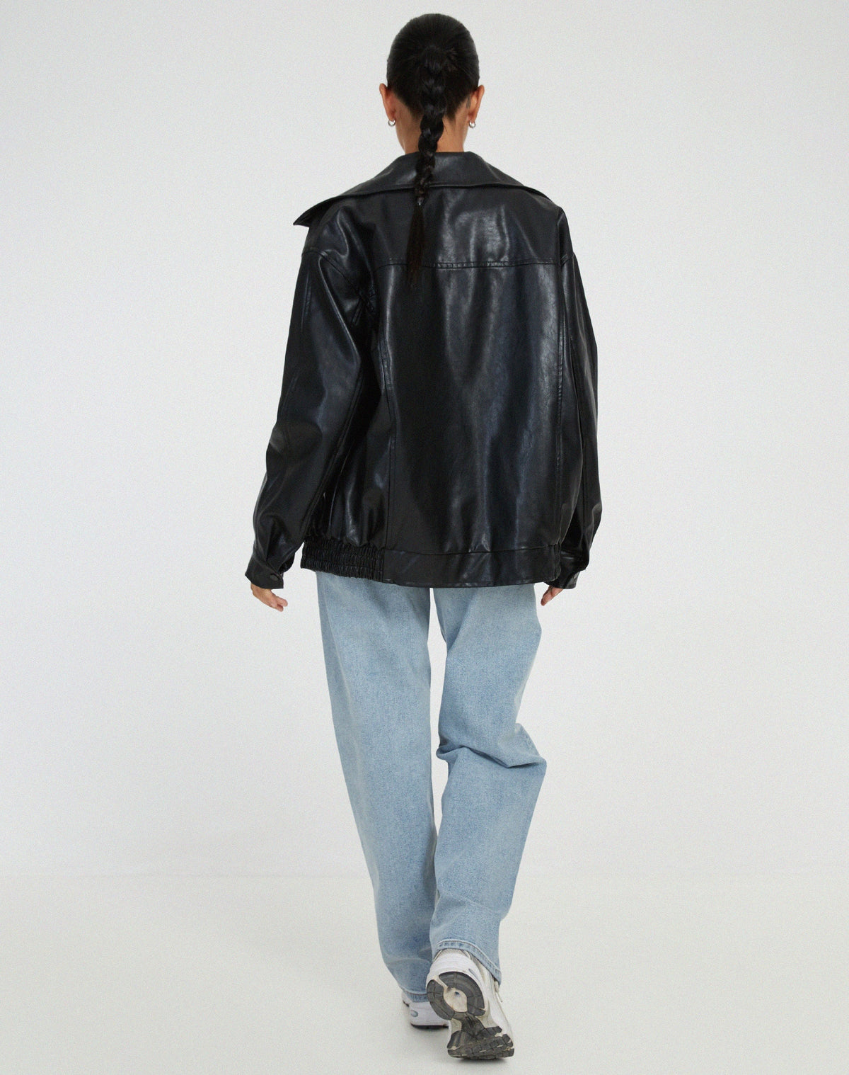 Leather-Look Oversized Bomber Jacket - product photo 6