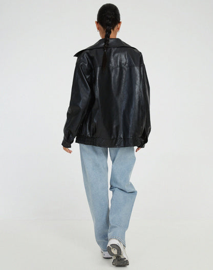 Leather-Look Oversized Bomber Jacket - product photo 6
