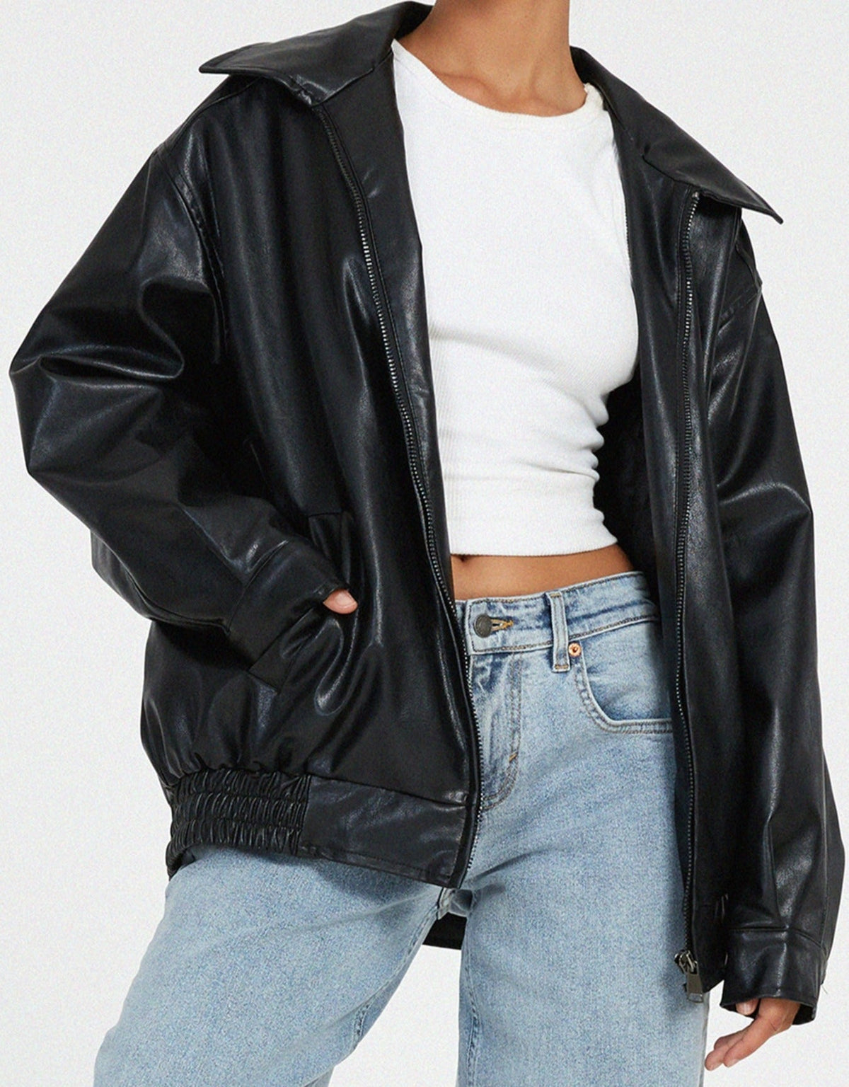 Leather-Look Oversized Bomber Jacket - product photo 7