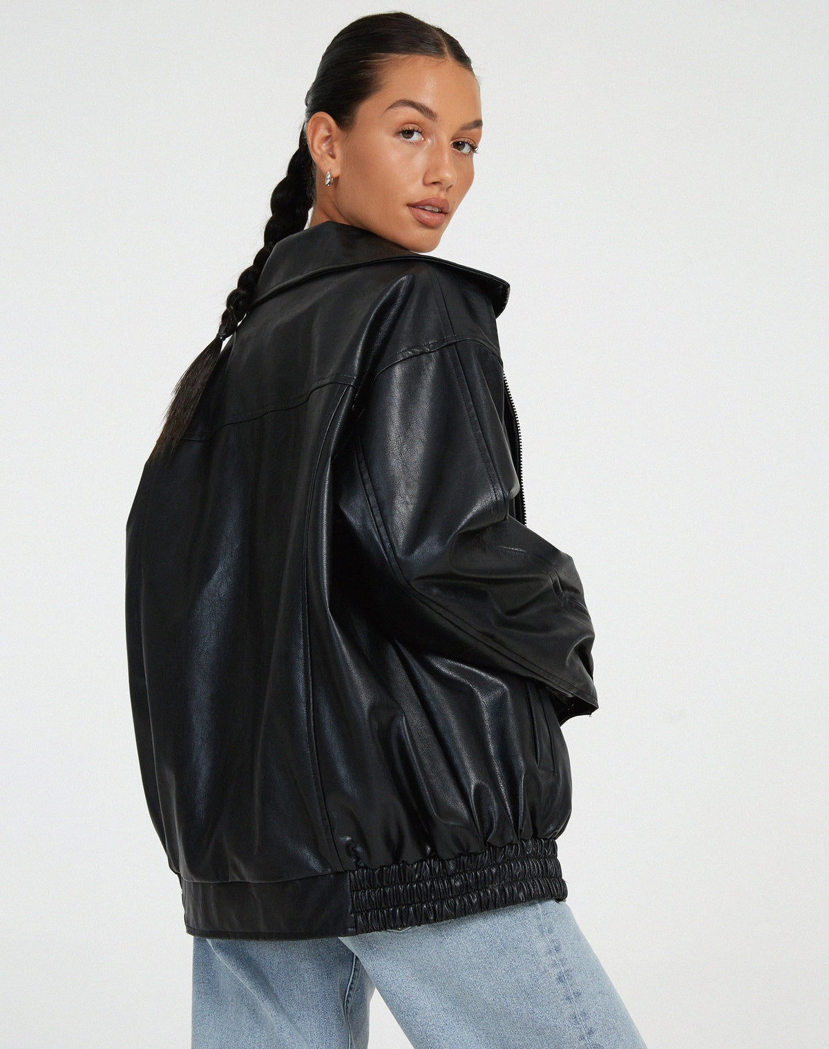 Leather-Look Oversized Bomber Jacket - product photo 8