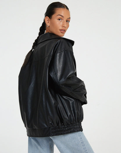 Leather-Look Oversized Bomber Jacket - product photo 8
