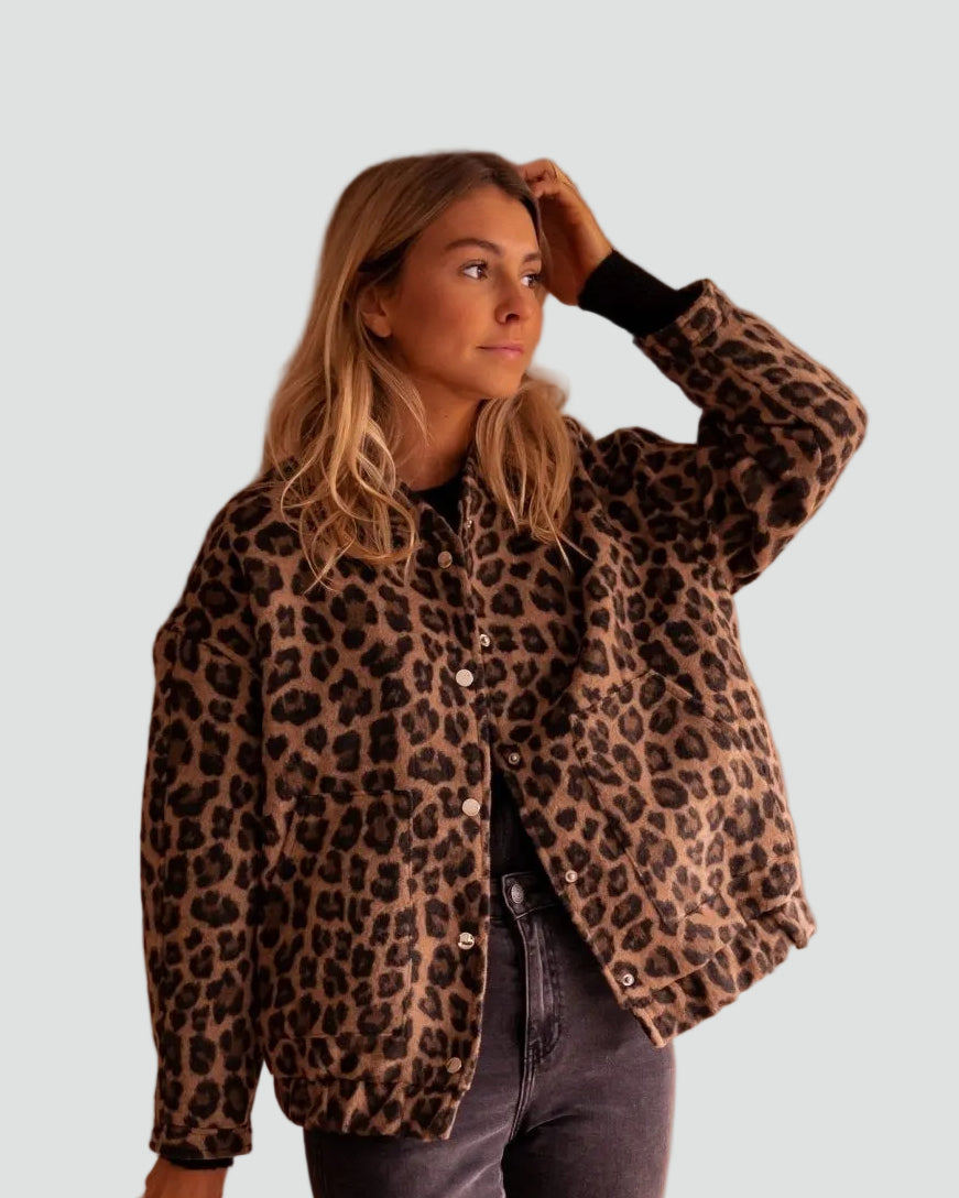Leopard Print Bomber Jacket with Comfortable Fit