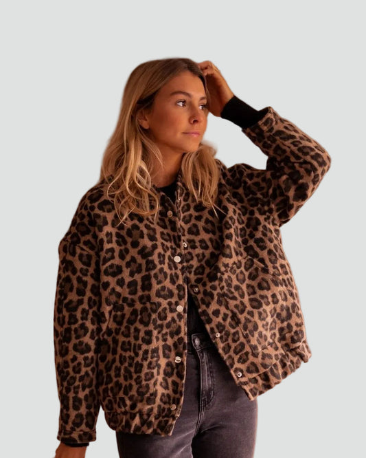 Leopard Print Bomber Jacket with Comfortable Fit