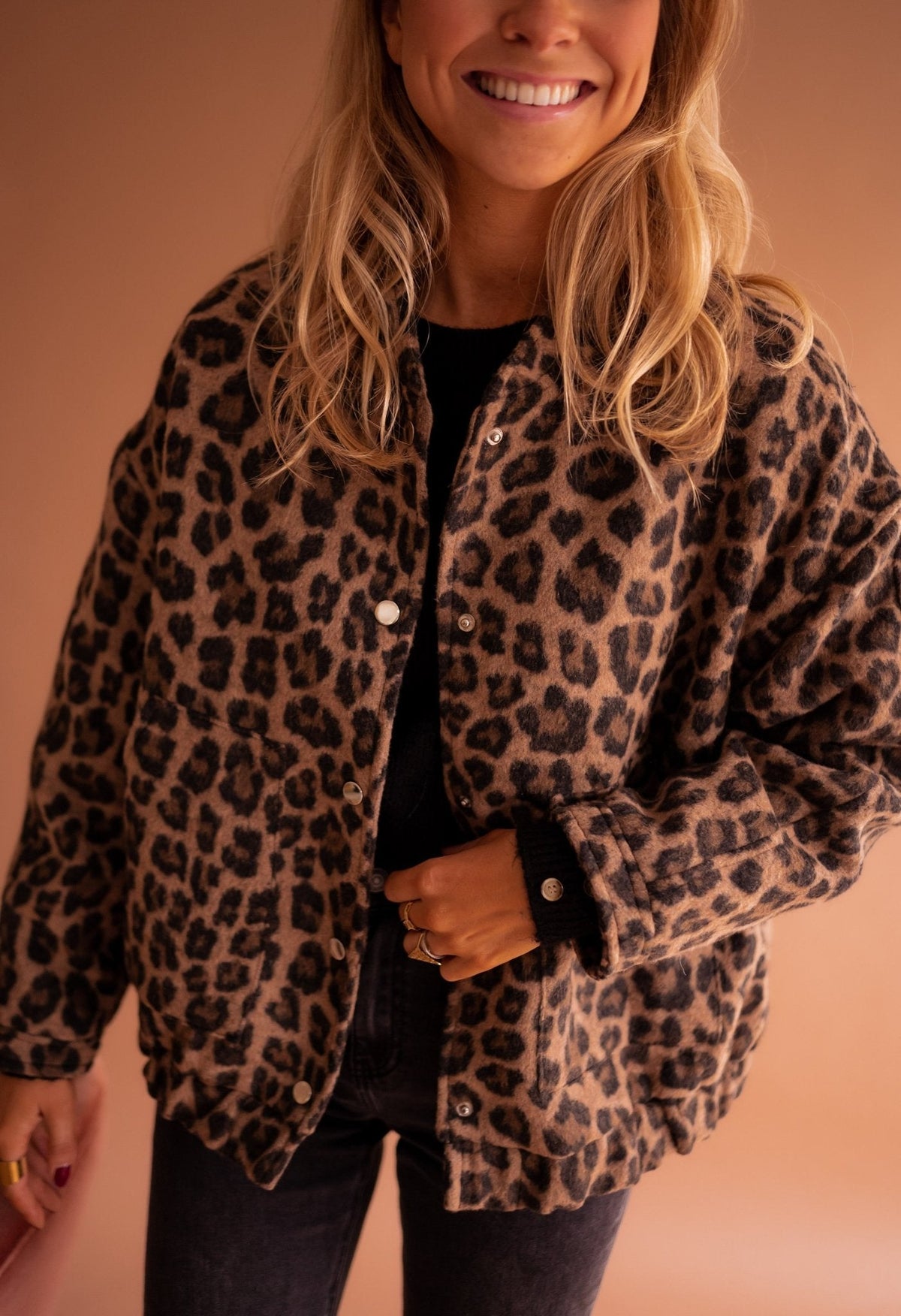 Leopard Print Bomber Jacket with Comfortable Fit - product photo 2