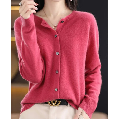 Merino Wool Cardigan with Button Closure and Long Sleeves