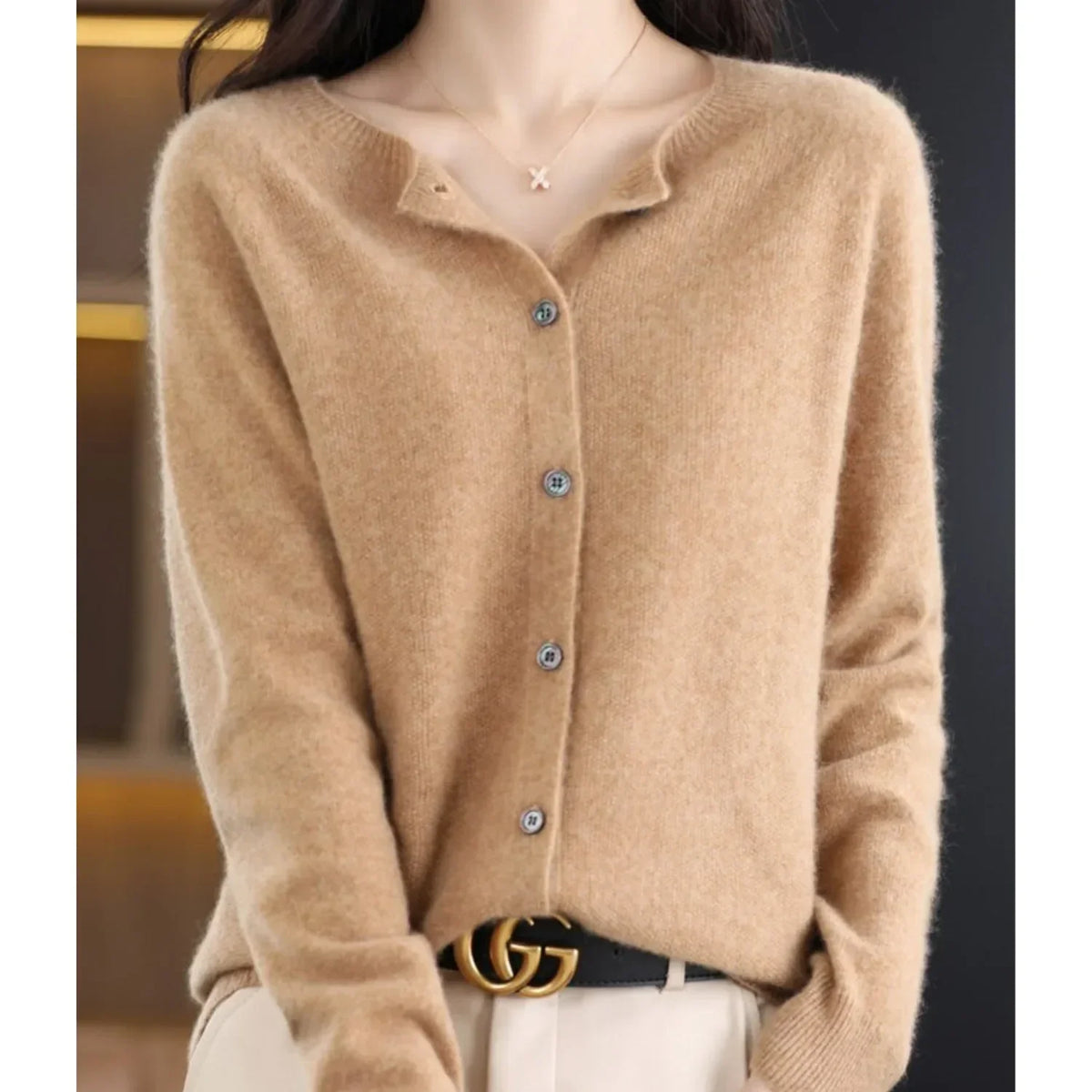 Merino Wool Cardigan with Button Closure and Long Sleeves - product photo 11