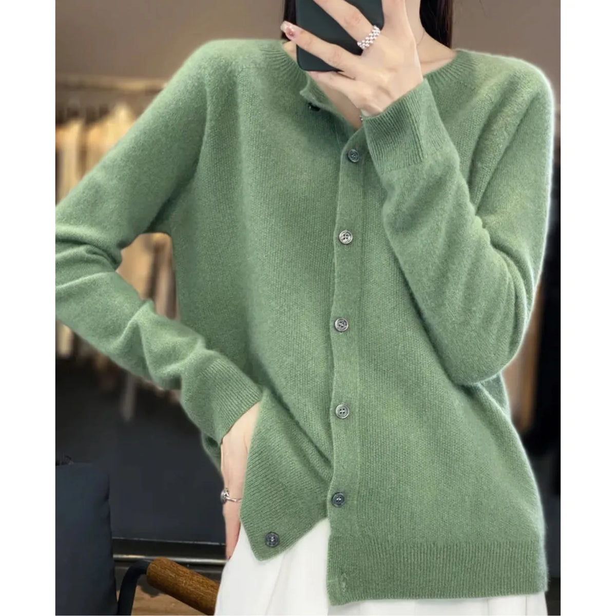 Merino Wool Cardigan with Button Closure and Long Sleeves - product photo 13