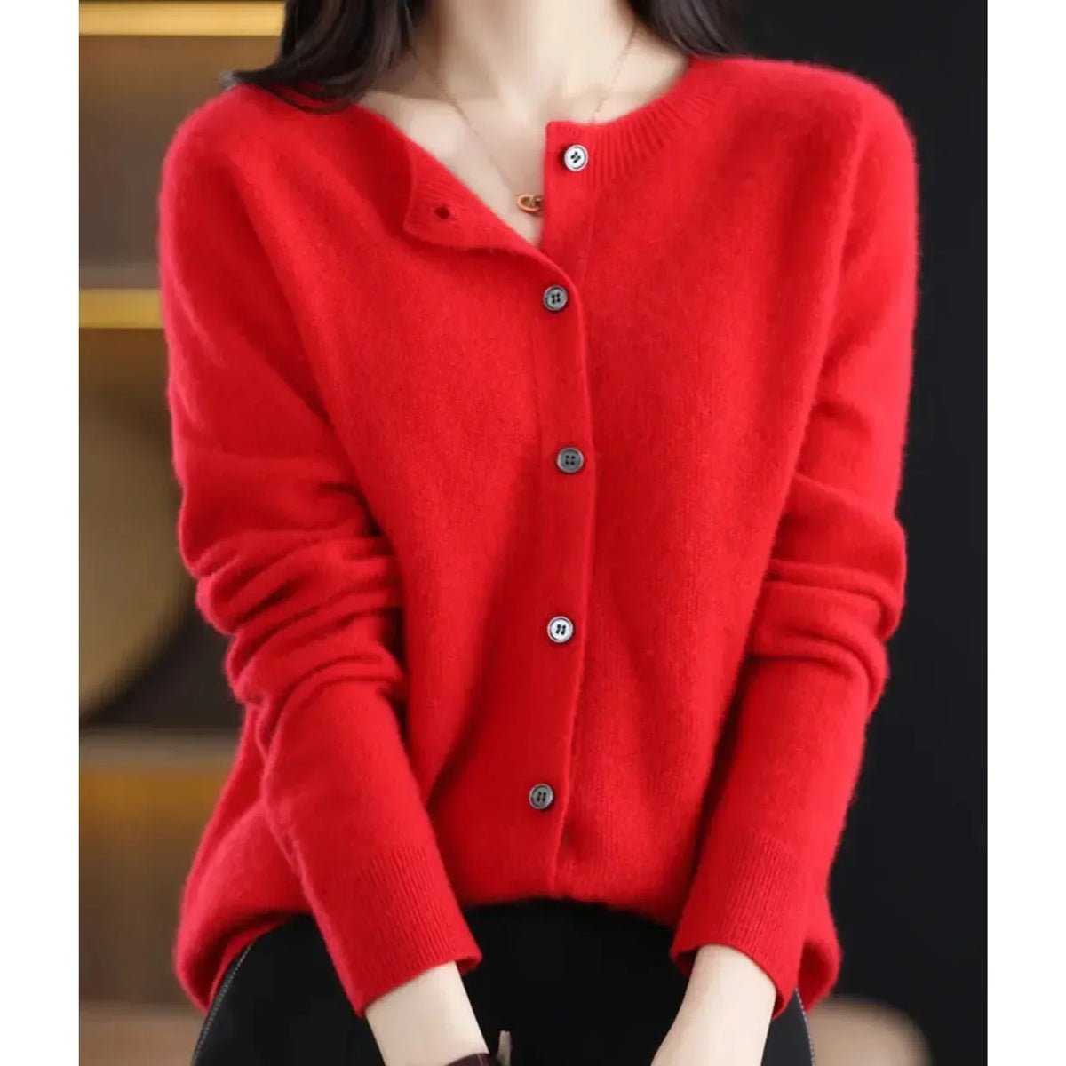 Merino Wool Cardigan with Button Closure and Long Sleeves - product photo 14