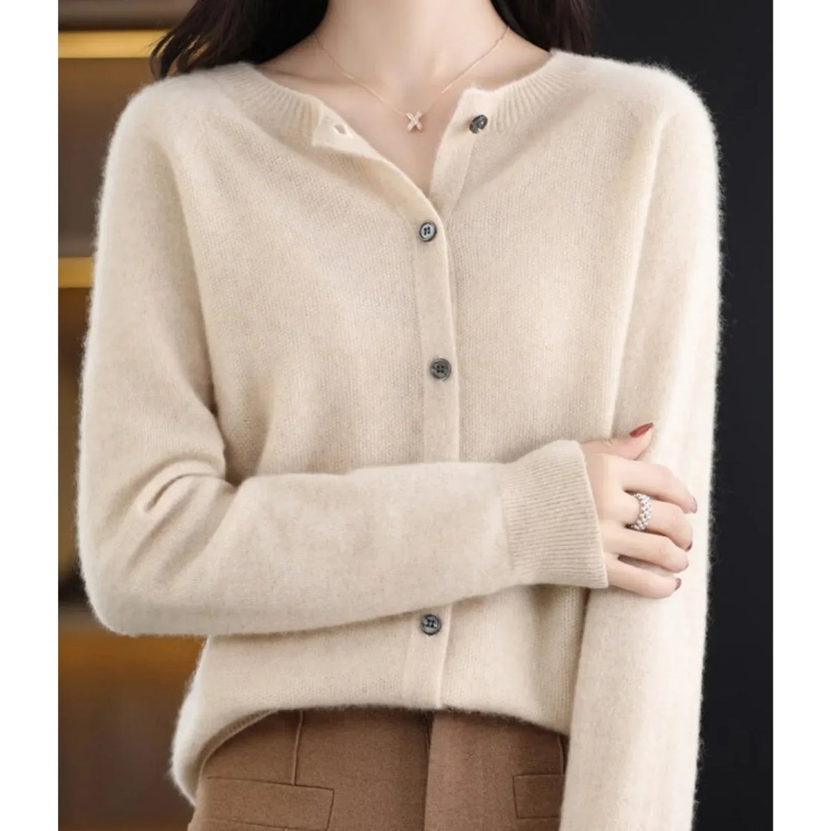 Merino Wool Cardigan with Button Closure and Long Sleeves - product photo 15