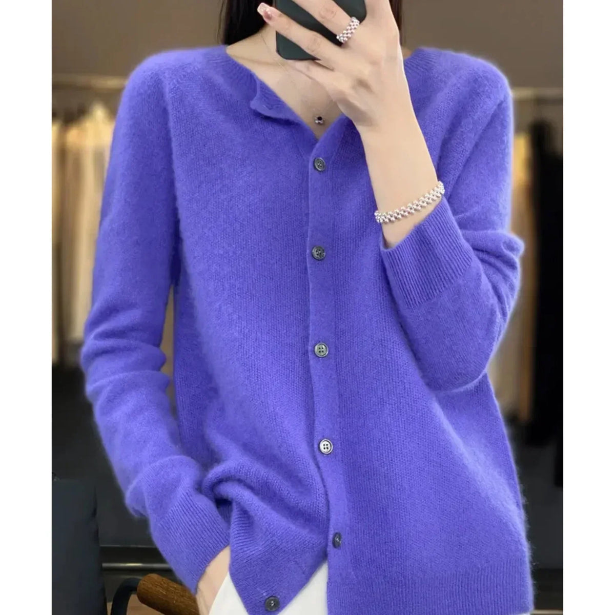 Merino Wool Cardigan with Button Closure and Long Sleeves - product photo 3