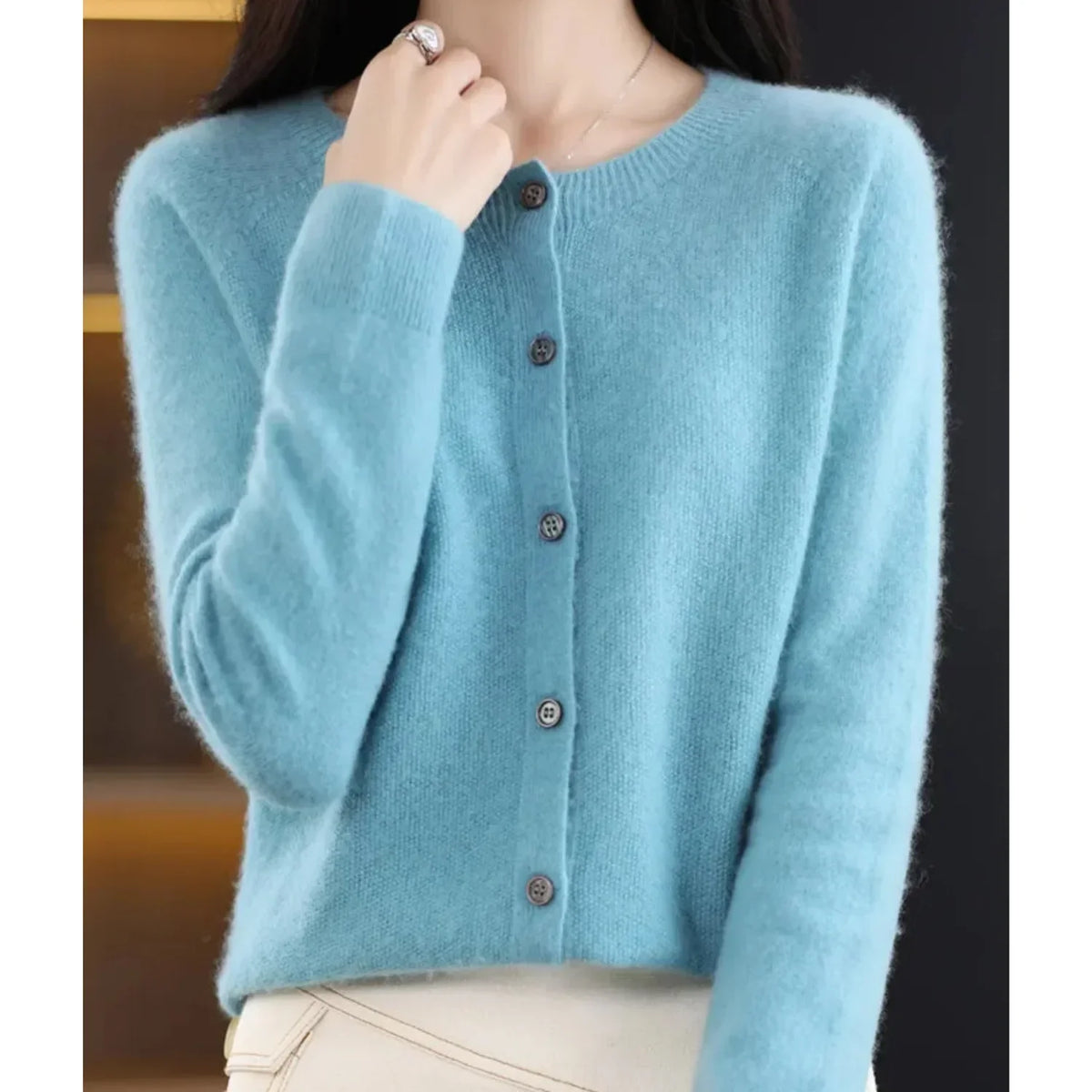 Merino Wool Cardigan with Button Closure and Long Sleeves - product photo 4