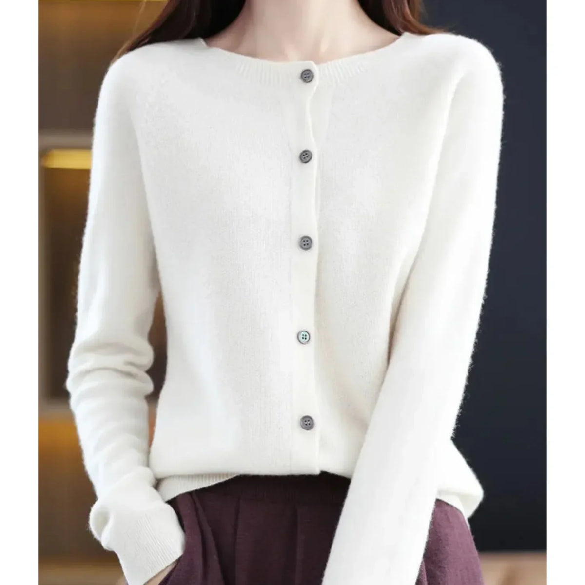 Merino Wool Cardigan with Button Closure and Long Sleeves - product photo 5