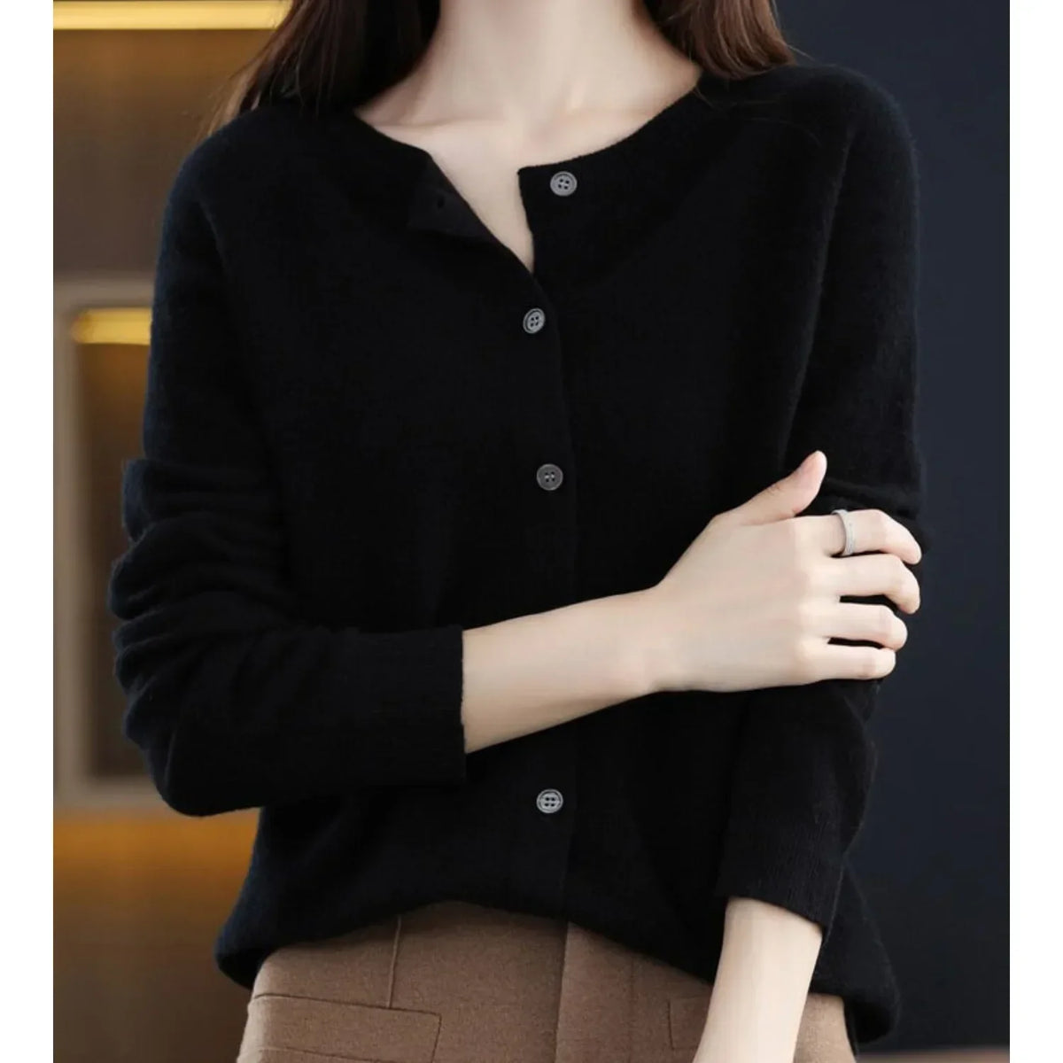 Merino Wool Cardigan with Button Closure and Long Sleeves - product photo 6