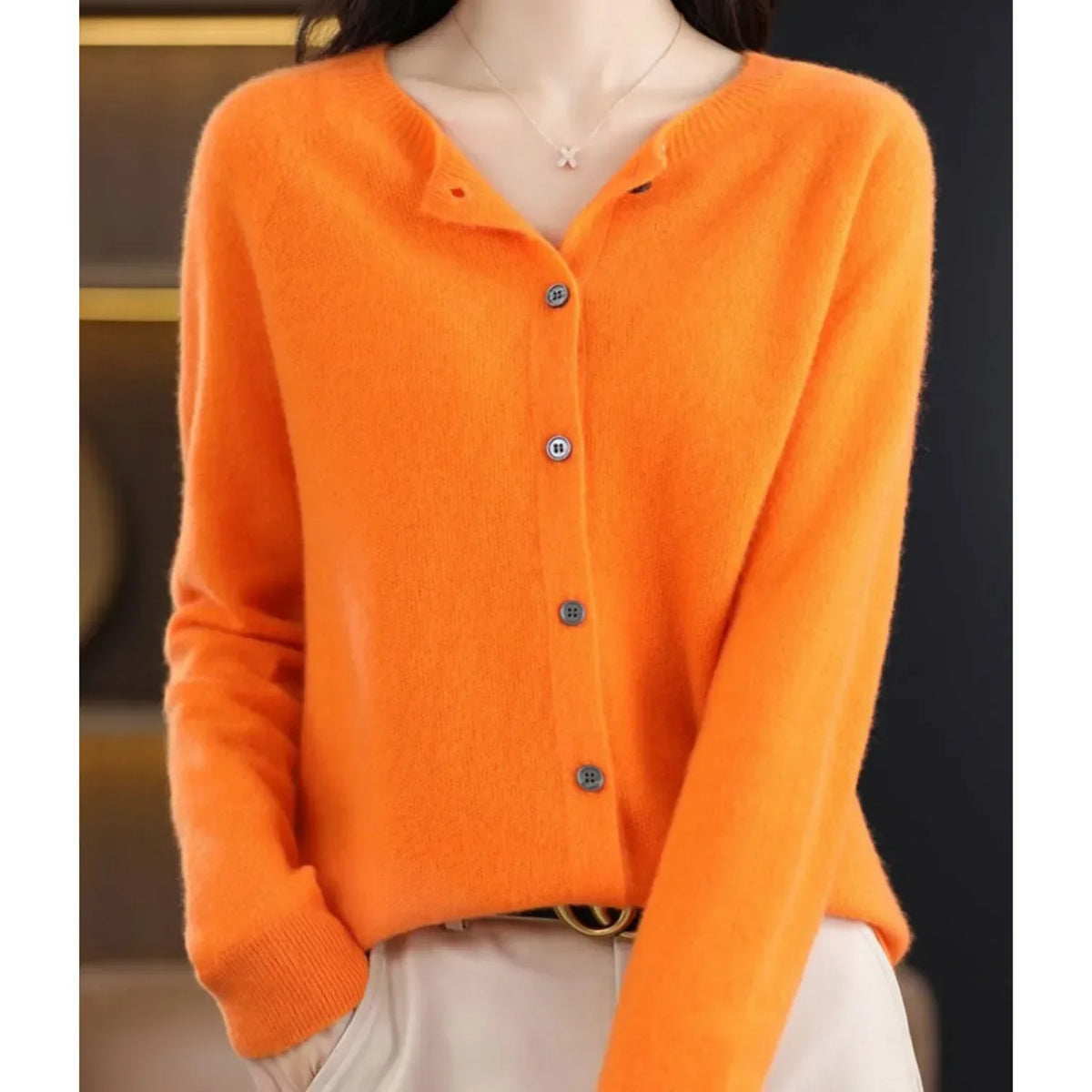 Merino Wool Cardigan with Button Closure and Long Sleeves - product photo 8