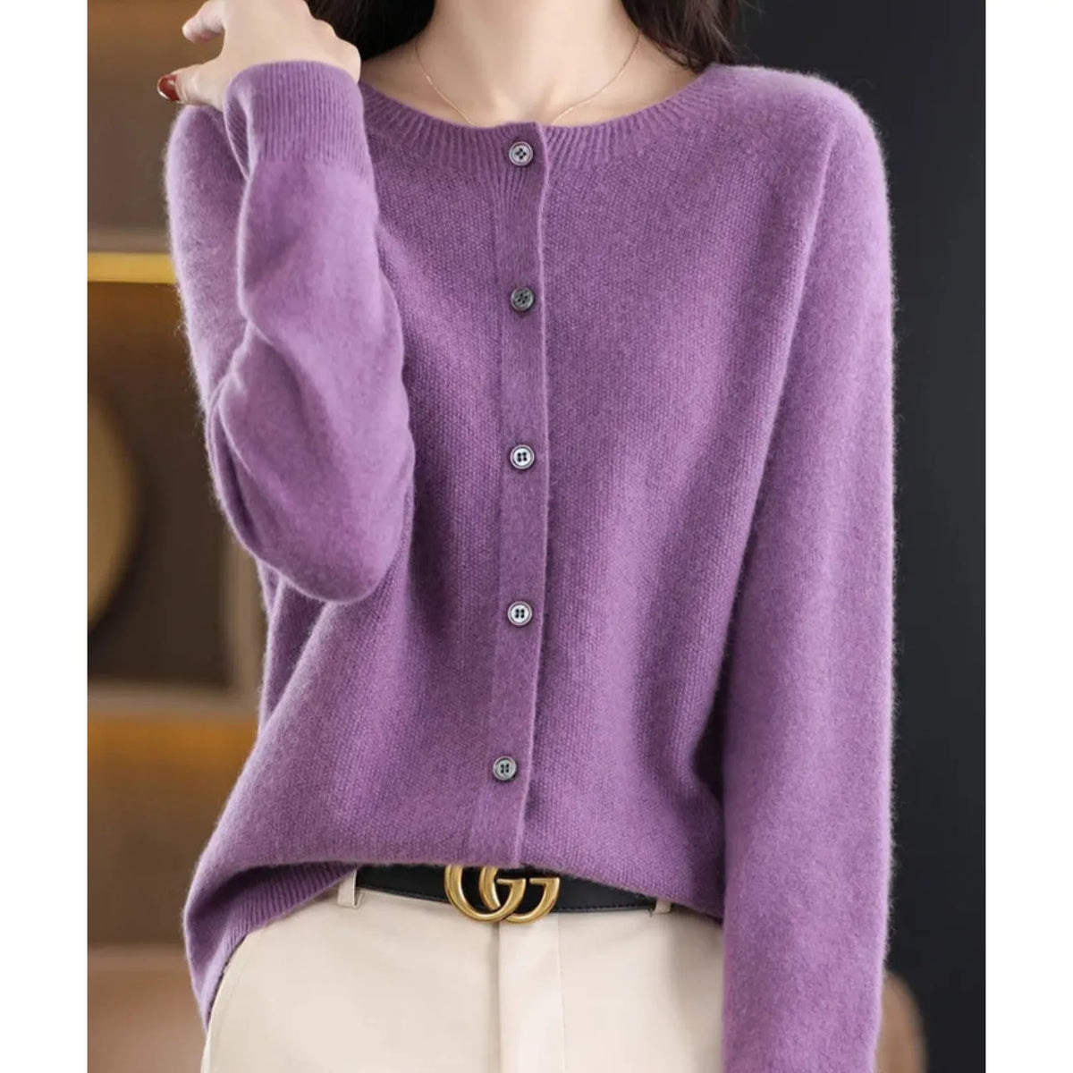 Merino Wool Cardigan with Button Closure and Long Sleeves - product photo 9
