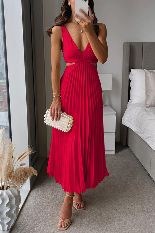 Midi Gala Dress with Pleated Skirt and Waist Cutout - product photo 10
