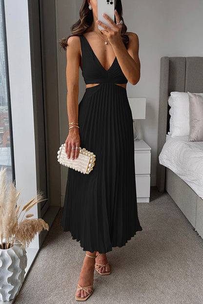 Midi Gala Dress with Pleated Skirt and Waist Cutout - product photo 3