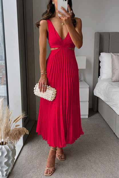 Midi Gala Dress with Pleated Skirt and Waist Cutout - product photo 4