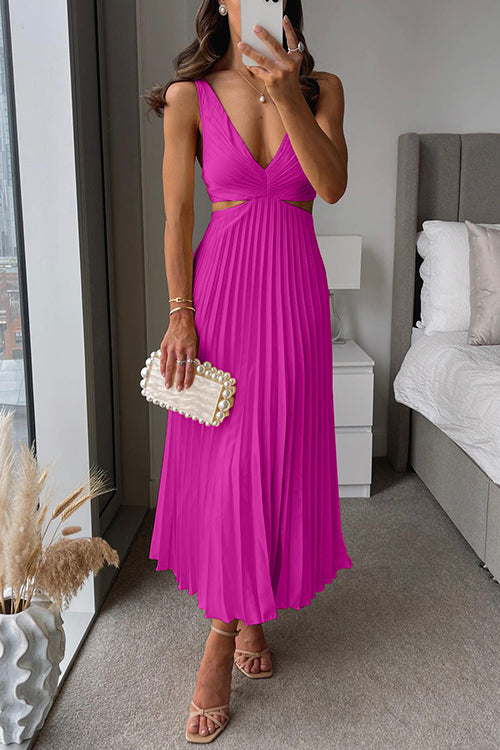 Midi Gala Dress with Pleated Skirt and Waist Cutout - product photo 7