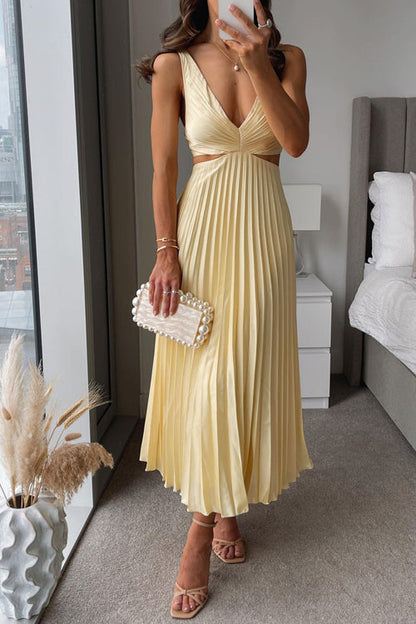 Midi Gala Dress with Pleated Skirt and Waist Cutout - product photo 8