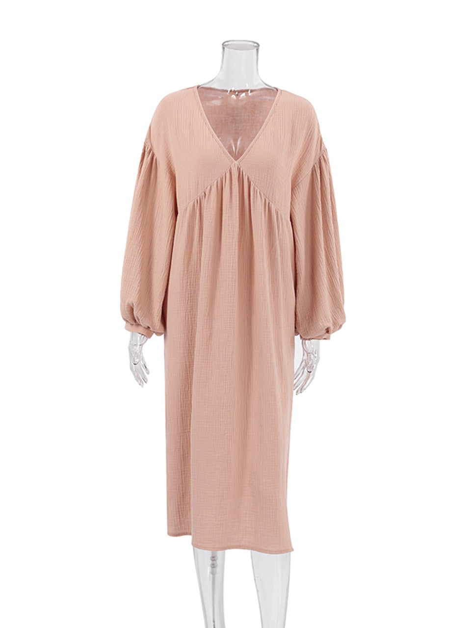 Midi Nightgown with V-Neck and Puff Sleeves - product photo 8