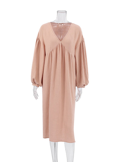 Midi Nightgown with V-Neck and Puff Sleeves - product photo 8