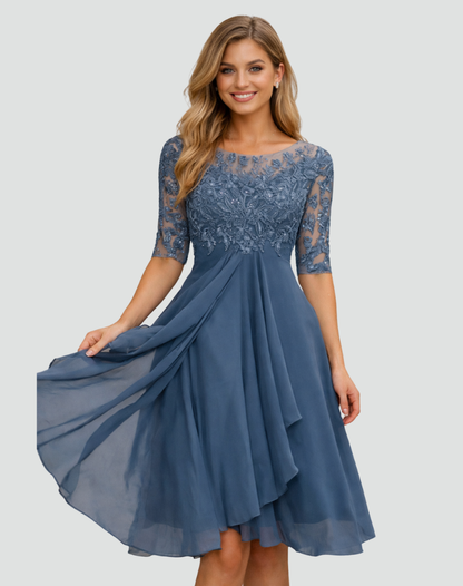 Midi Party Dress with Lace Bodice and Tulle Skirt - product photo 2