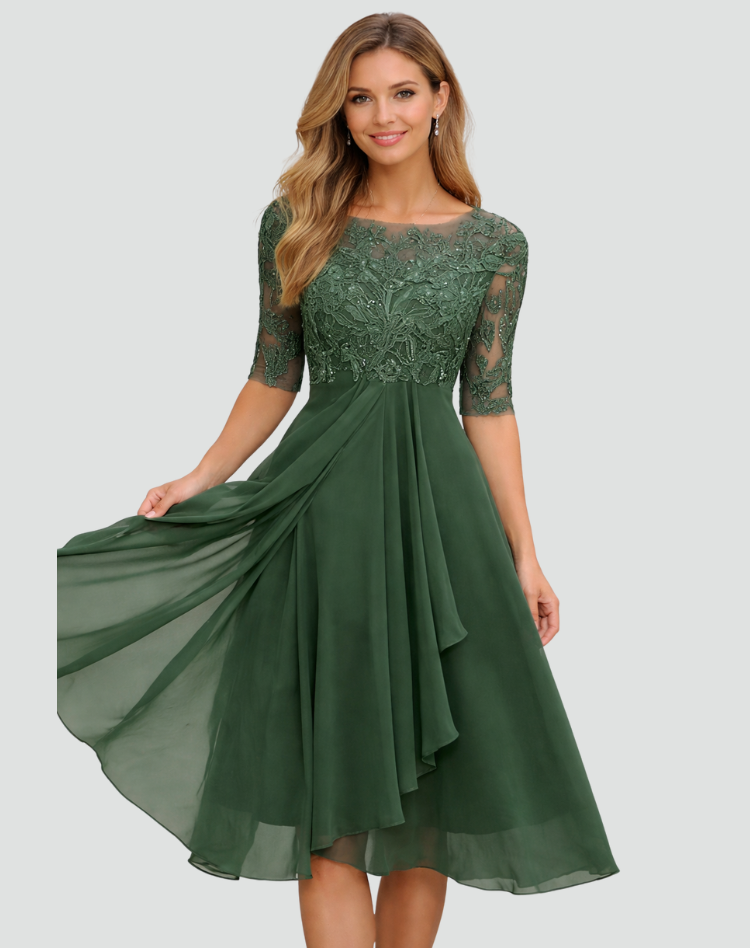 Midi Party Dress with Lace Bodice and Tulle Skirt - product photo 3