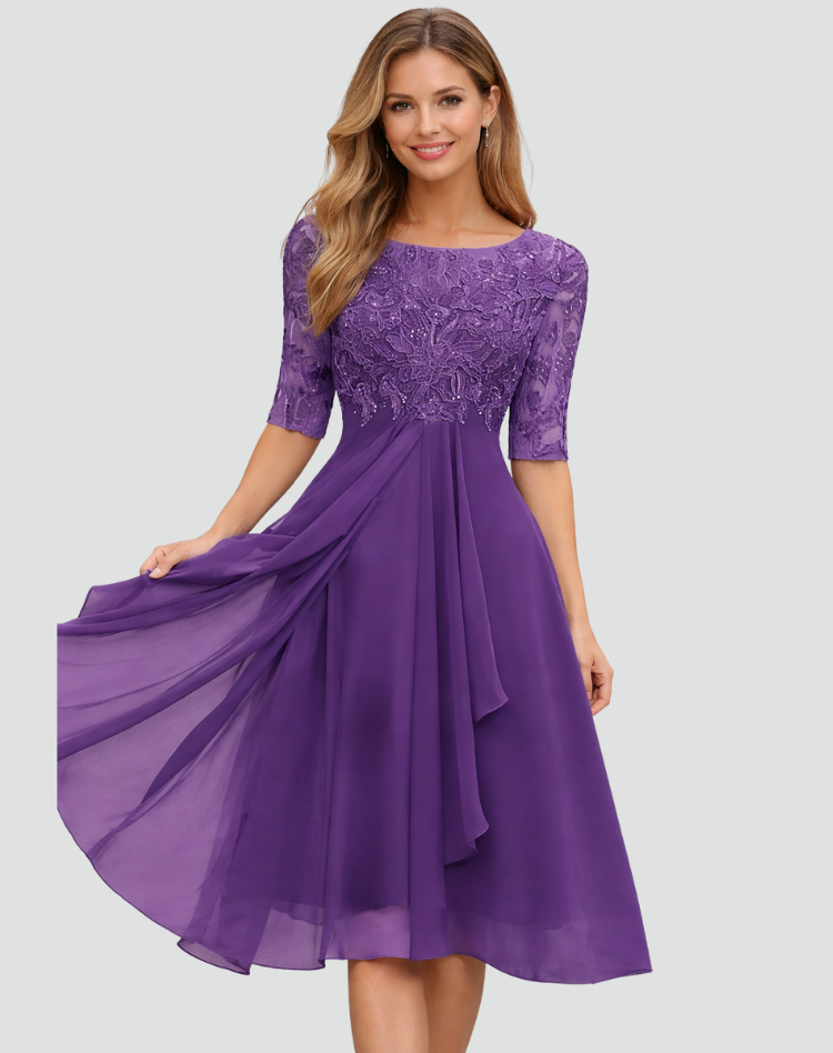 Midi Party Dress with Lace Bodice and Tulle Skirt - product photo 4