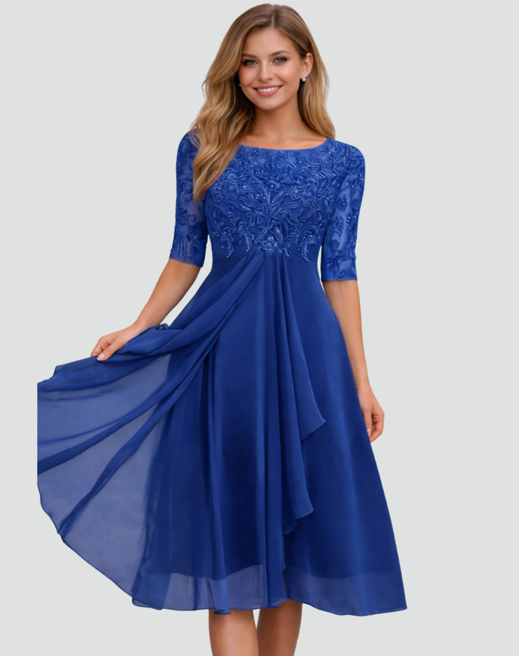 Midi Party Dress with Lace Bodice and Tulle Skirt - product photo 7
