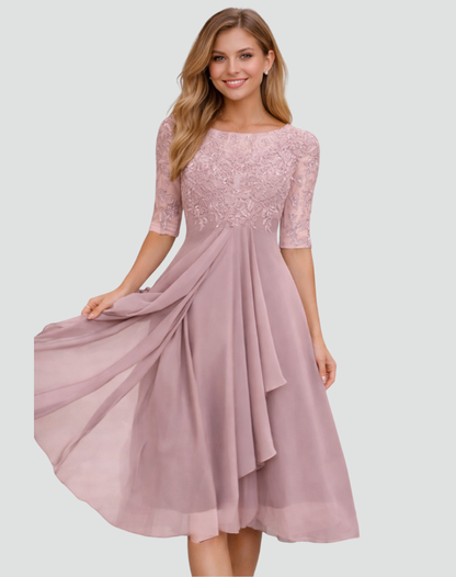 Midi Party Dress with Lace Bodice and Tulle Skirt - product photo 8