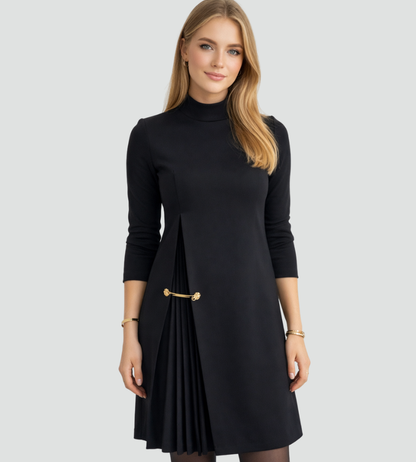 Mini Cocktail Dress with Collar and Pleat Detail
