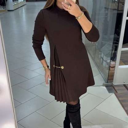 Mini Cocktail Dress with Collar and Pleat Detail - product photo 2