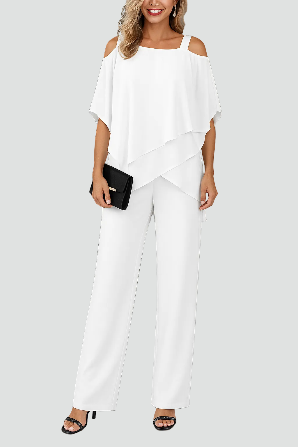 Off-Shoulder Top and Wide Trousers Two-Piece Set