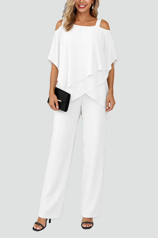 Off-Shoulder Top and Wide Trousers Two-Piece Set