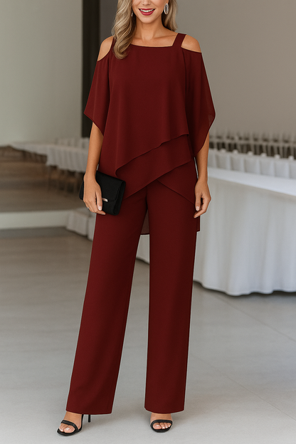 Off-Shoulder Top and Wide Trousers Two-Piece Set - product photo 3
