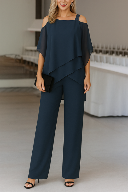 Off-Shoulder Top and Wide Trousers Two-Piece Set - product photo 4