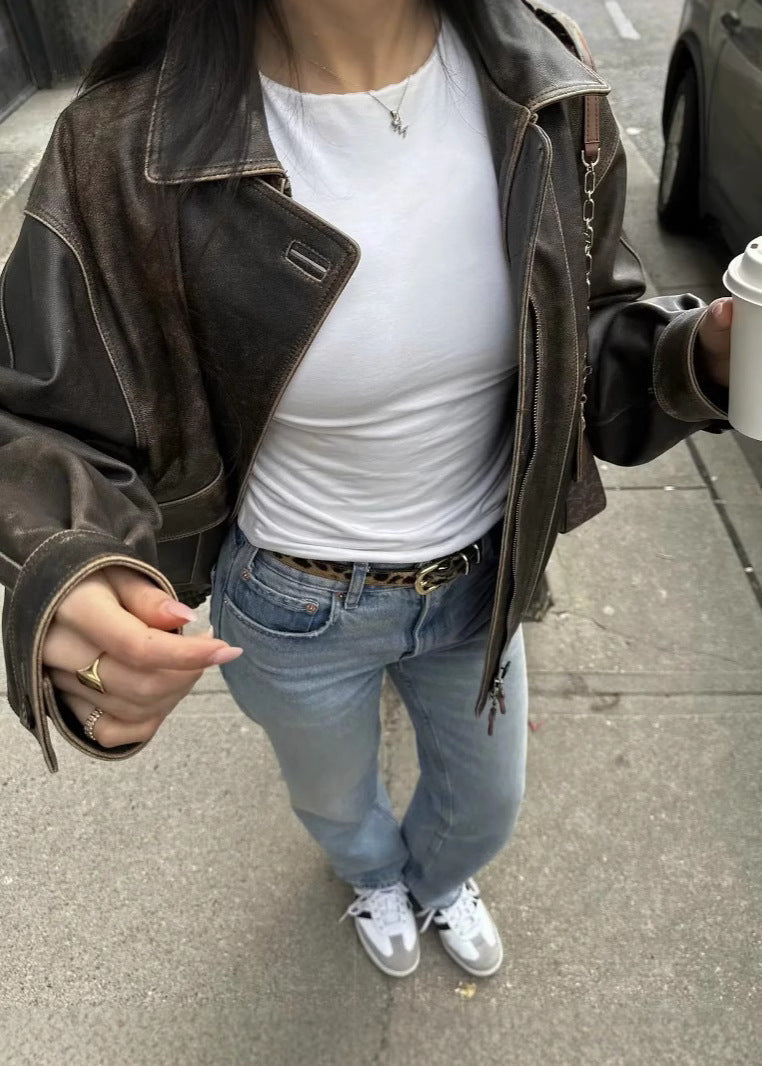 Oversized Bomber Jacket with Distressed Finish - product photo 2
