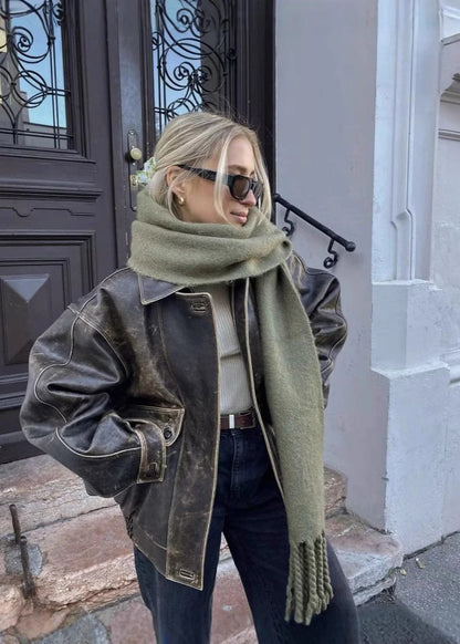 Oversized Bomber Jacket with Distressed Finish - product photo 3
