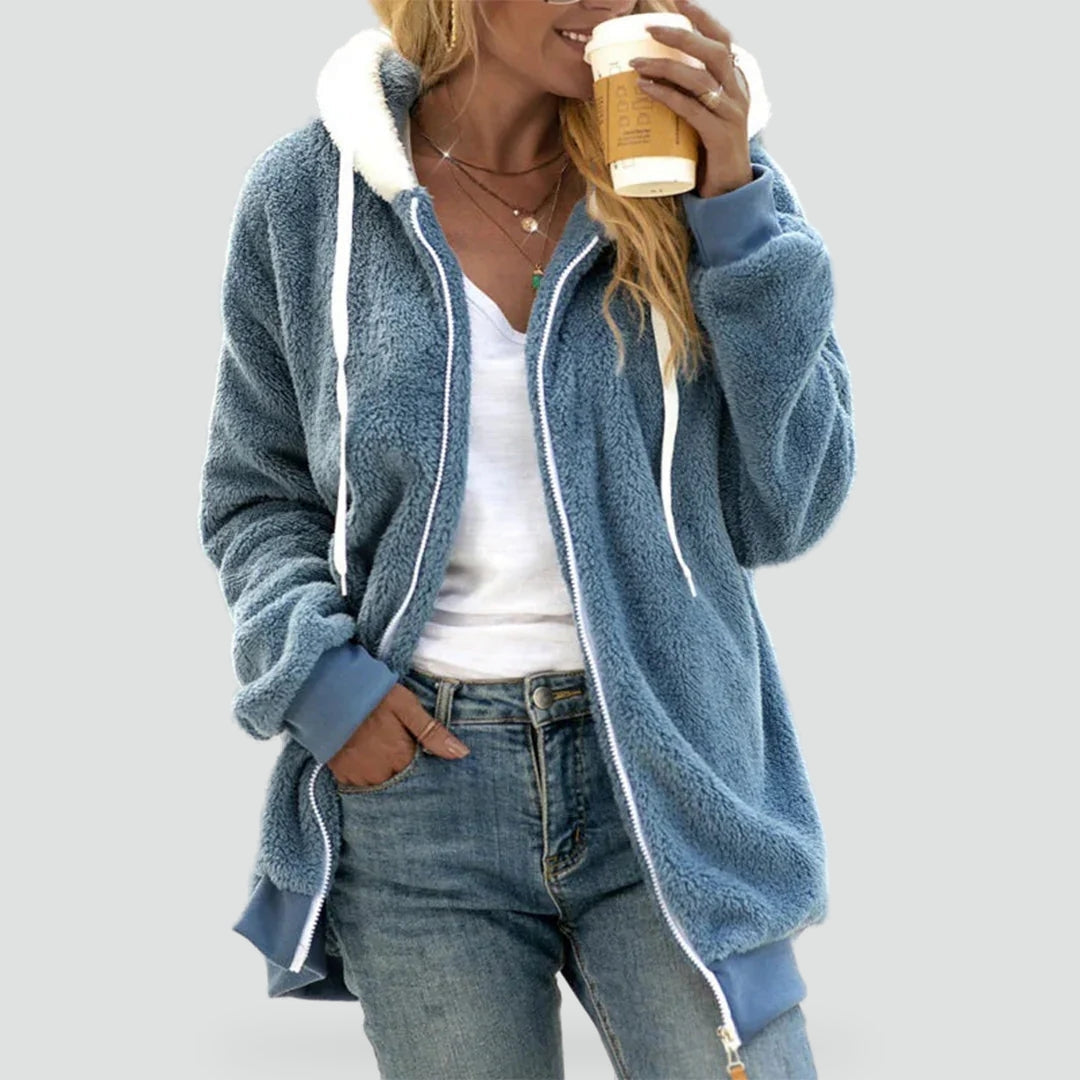 Plush Hooded Jacket with Split Detailing