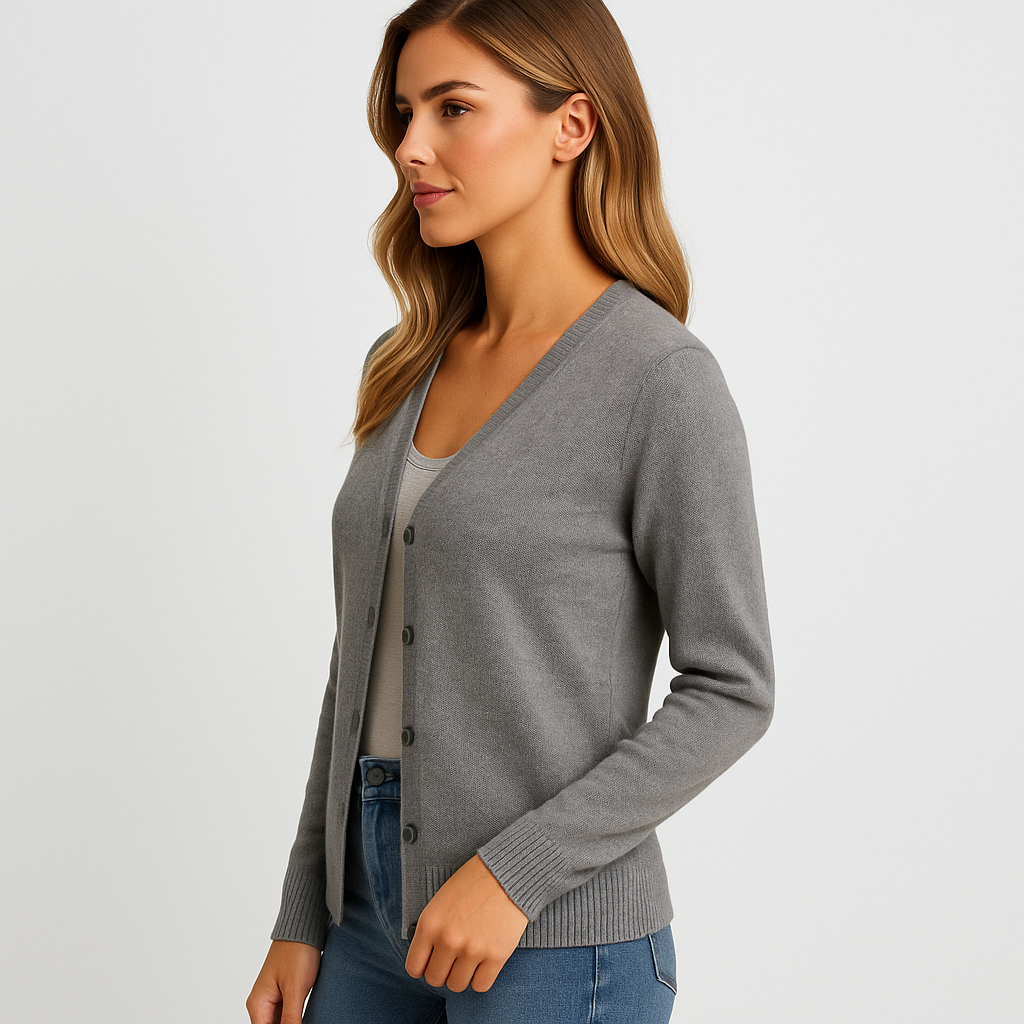 Round Neck Cardigan with Button Closure and Ribbed Cuffs - product photo 3