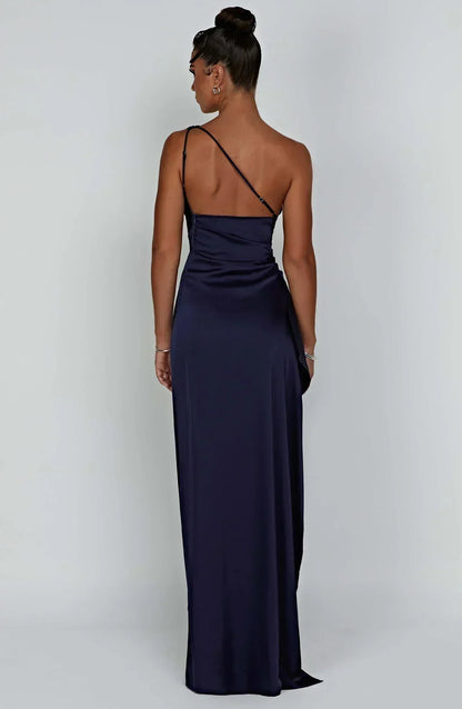 Satin Maxi Evening Dress with One-Shoulder and High Split - product photo 15