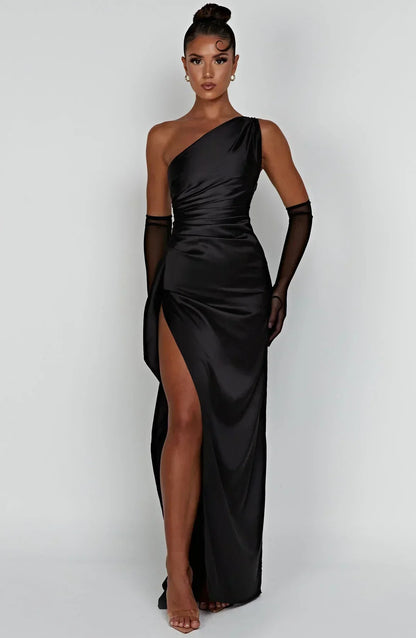 Satin Maxi Evening Dress with One-Shoulder and High Split - product photo 18